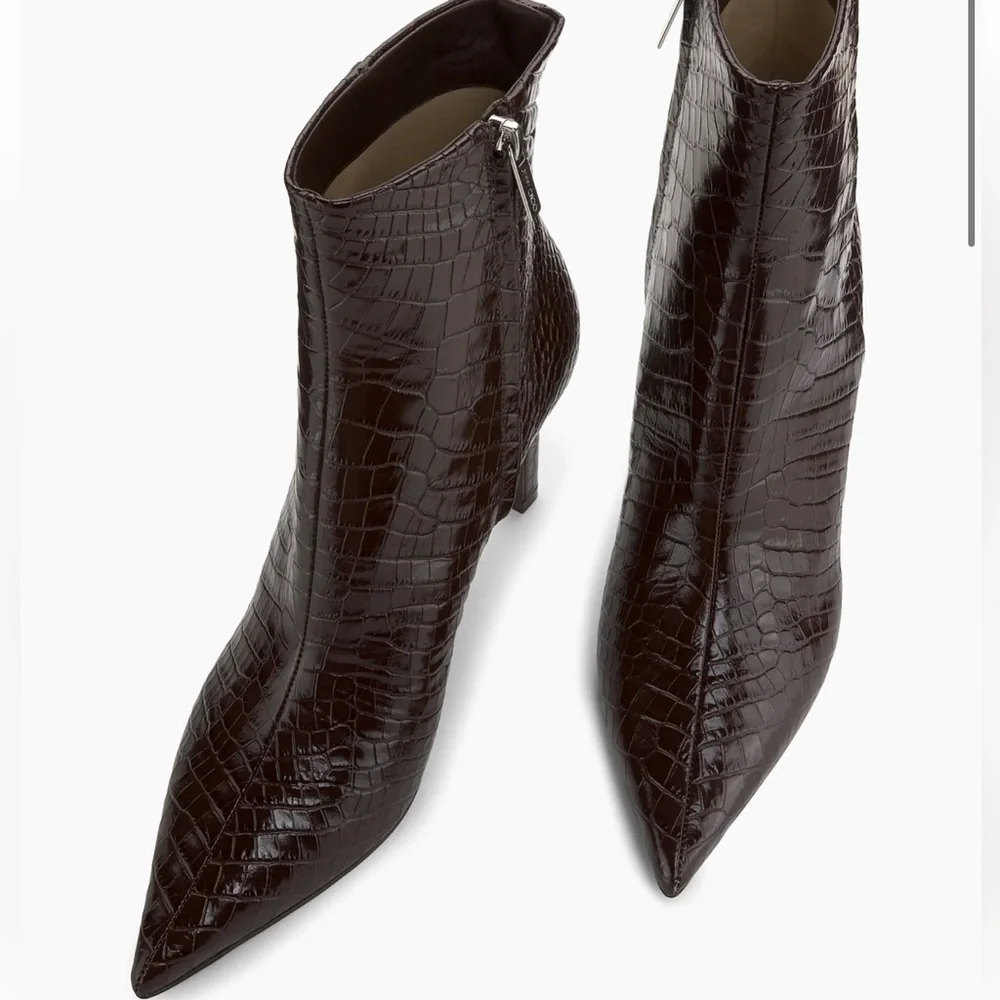 Jimmy Choo Frankie 85MM Embossed Leather Bootie Elegant Chocolate Brown Croc NWT - Picture 4 of 9
